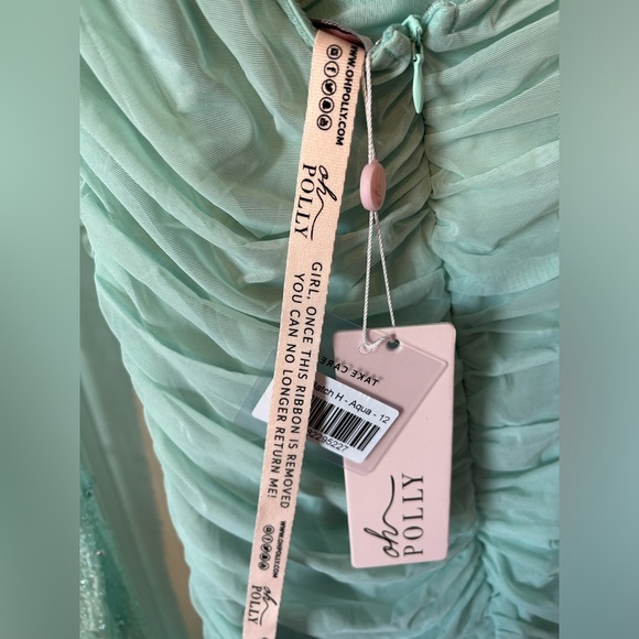 Oh Polly aqua beaded, ruched mini dress NWT - Picture 4 of 5